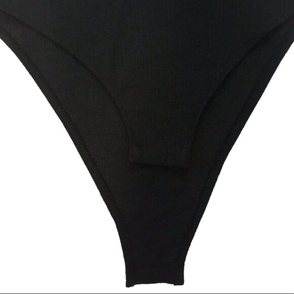 H&M Women's One-Shoulder Ruffle Bodysuit Black Asymmetric Elegant Stretch Top S - Picture 4 of 5